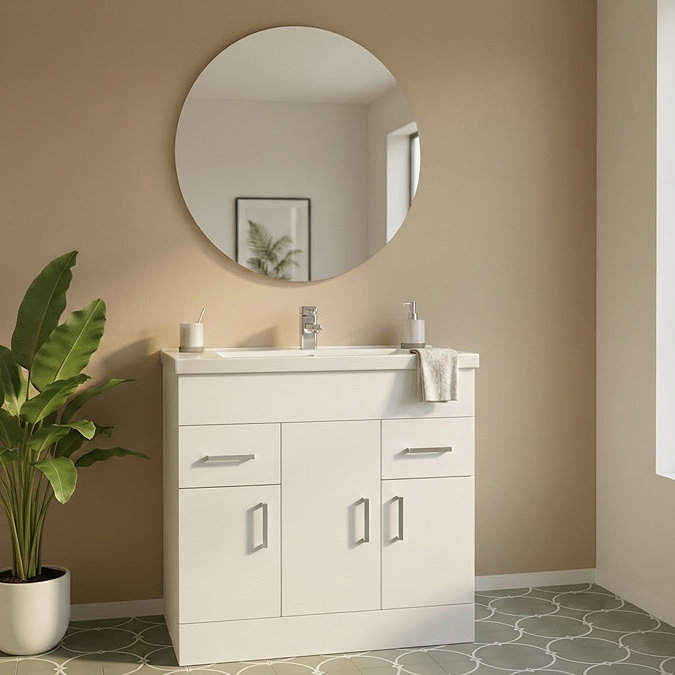 Toreno Basin Unit - 800mm Modern High Gloss White with Mid Edged Basin