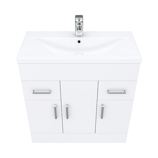 Turin Basin Unit - 800mm Modern High Gloss White with Mid Edged Basin  Standard Large Image