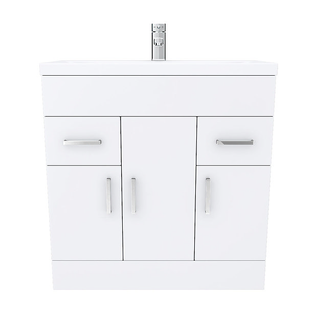Turin Basin Unit - 800mm Modern High Gloss White with Mid Edged Basin  In Bathroom Large Image