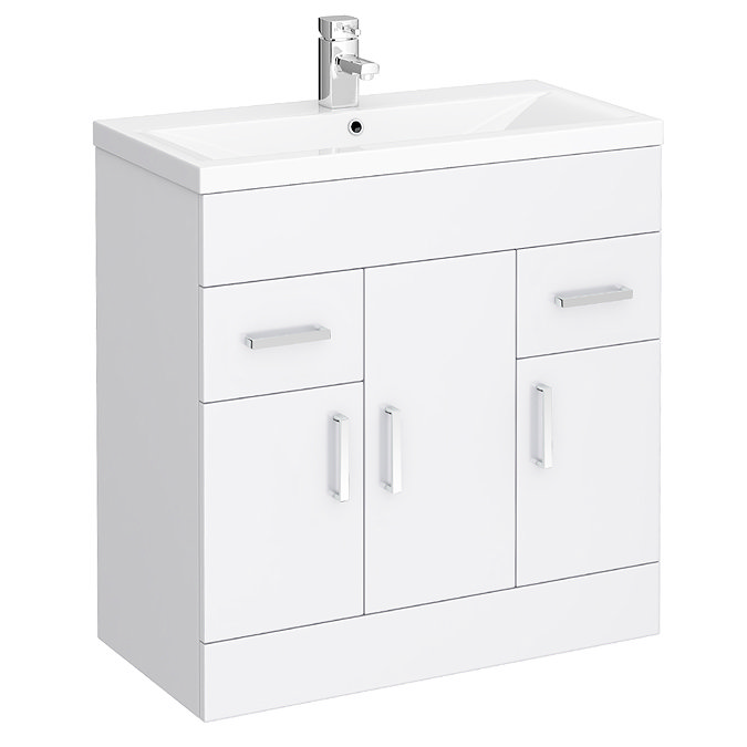 Toreno Basin Unit - 800mm Modern High Gloss White with Mid Edged Basin Large Image