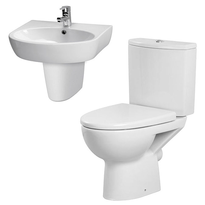 Premier - Cairo 4 Piece Bathroom Suite - Toilet & 1TH Basin w Semi Pedestal - 3 x Basin Size Options
