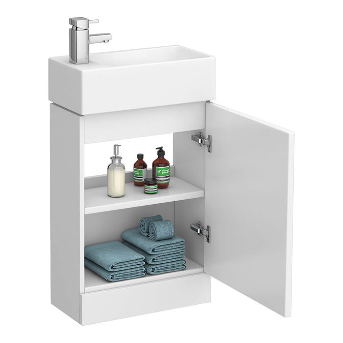 Premier Cubix Gloss White Vanity Unit with Concealed Cistern, Square BTW Pan & Soft Close Seat  In Bathroom Large Image