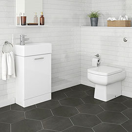 Premier Cubix Gloss White Vanity Unit with Concealed Cistern, Square BTW Pan & Soft Close Seat Mediu