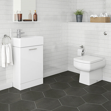 Premier - Cubix Gloss White Vanity Unit with Concealed Cistern, Square BTW Pan & Soft Close Seat add