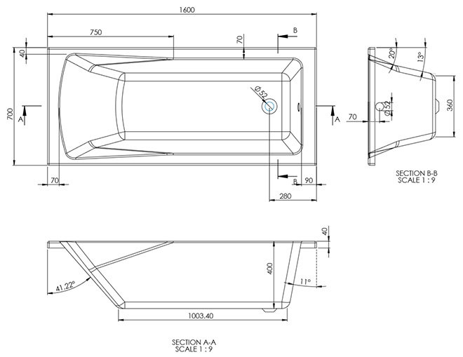 Nuie Curved Top Straight Hinged Linton Shower Bath