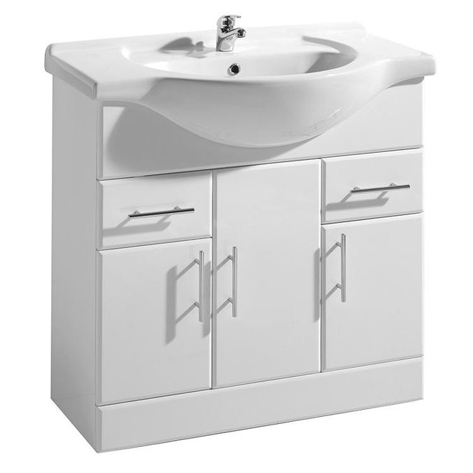 Premier Delaware High Gloss White Vanity Unit with Basin W850 x D330mm - VTY850 Large Image