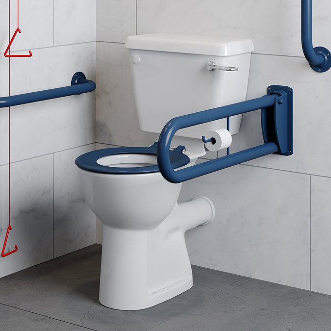 Milton Doc M Pack - Accessible Bathroom Toilet, Basin + Blue Grab Rails  Feature Large Image