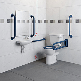 Milton Doc M Pack - Accessible Bathroom Toilet, Basin + Blue Grab Rails Medium Image