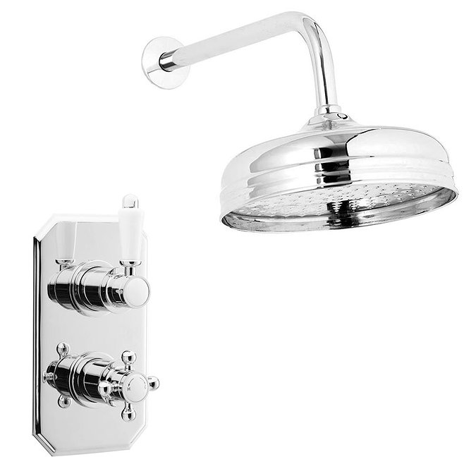 Premier Edwardian Twin Concealed Thermostatic Shower Valve with 8" Apron Fixed Head Profile Large Im