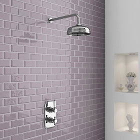 Premier Edwardian Twin Concealed Thermostatic Shower Valve with 8" Apron Fixed Head Large Image