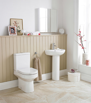 Premier Harmony 4 Piece Bathroom Suite - CC Toilet & 1TH Basin with Pedestal  Profile Large Image