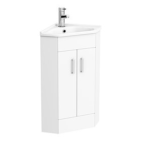 Nuie High Gloss White Corner Cabinet Vanity Unit with Basin - VTCW001 Large Image