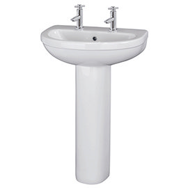 Nuie Ivo Basin with Full Pedestal (555mm Wide - 2 Tap Hole) Medium Image