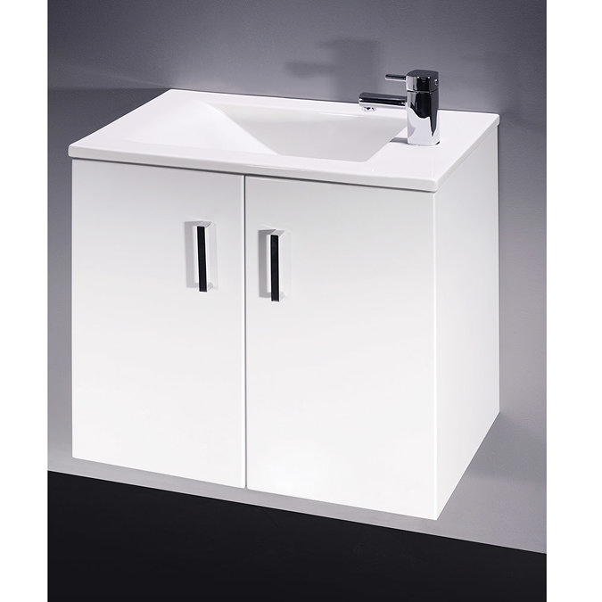 Premier - Liberty Wall Mounted Vanity Unit - High Gloss White W550 x D335mm - FLI004 Profile Large Image