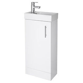 Premier - Minimalist Compact Floor Standing Basin Unit W400 x D222mm - Gloss White - NVX192 Medium I