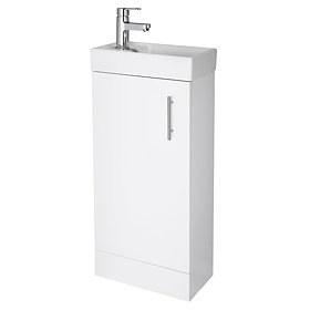 Premier - Minimalist Compact Floor Standing Basin Unit W400 x D222mm - Gloss White - NVX192 Large Im