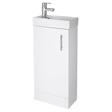 Premier - Minimalist Compact Floor Standing Basin Unit W400 x D222mm - Gloss White - NVX192 Profile 
