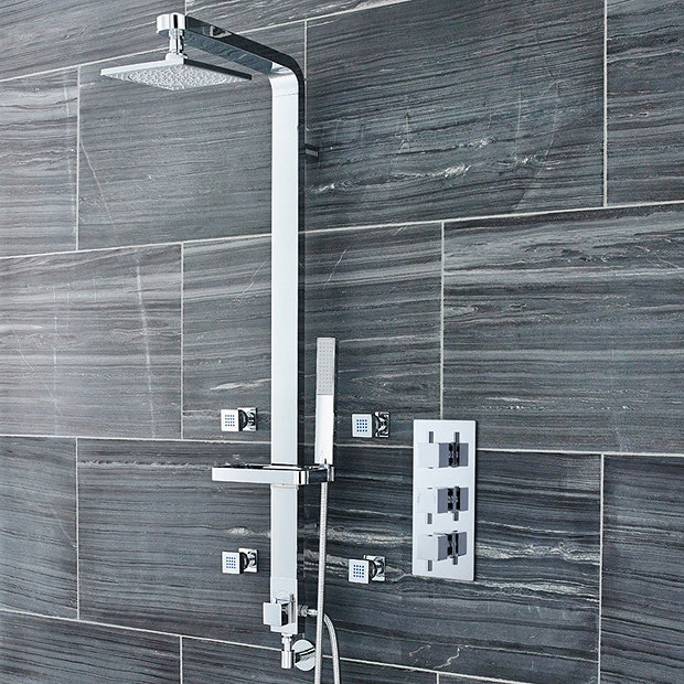 Nuie Square Triple Concealed Thermostatic Shower Valve with Diverter