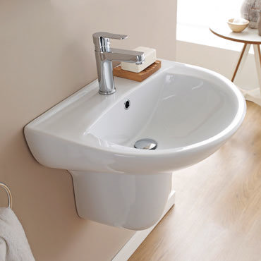 Premier - Pandora 550 Basin with Semi-Pedestal - 1 or 2 Tap Hole Options Profile Large Image