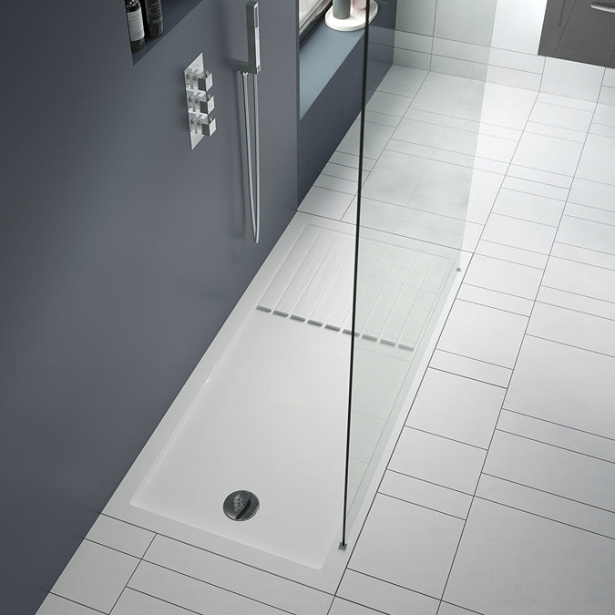 Nuie Rectangular 40mm ABS Capped Acrylic Walk-In Shower Tray with Drying Area  Feature Large Image