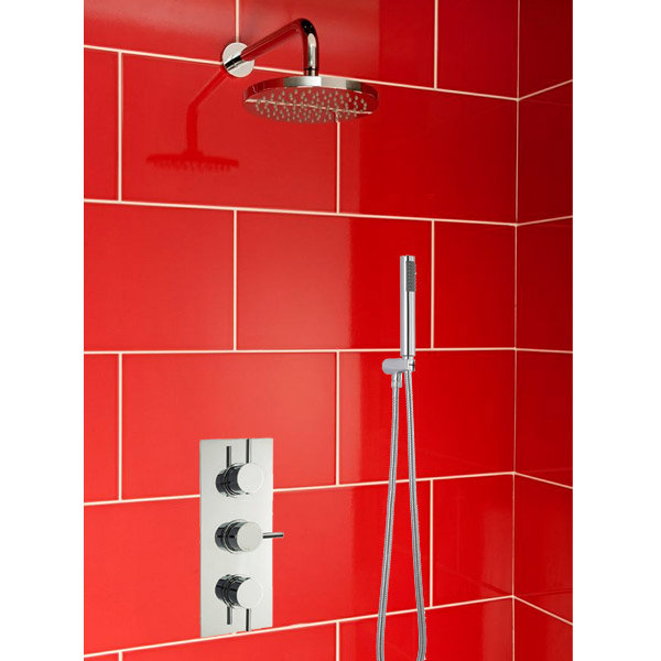 Ultra Quest Triple Thermostatic Valve with Round Shower Head & Handset In Bathroom Large Image