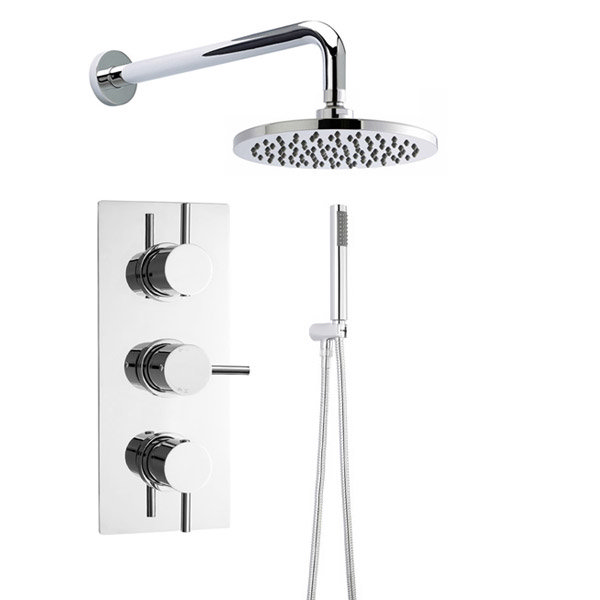 Ultra Quest Triple Thermostatic Valve with Round Shower Head & Handset Large Image