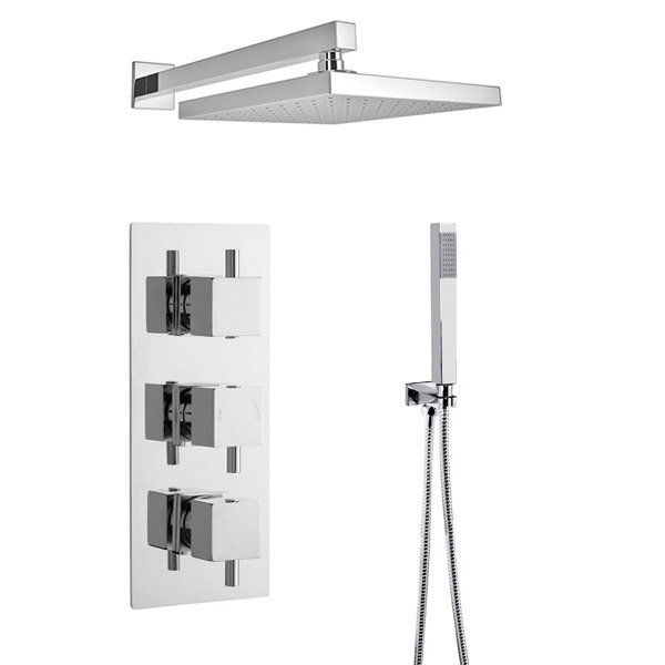 Ultra Series L Triple Thermostatic Valve with Square Shower Head ...