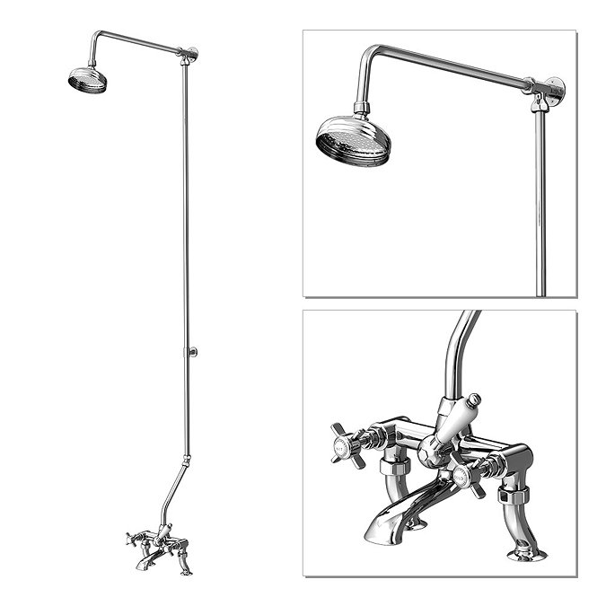 Premier Traditional 3/4" Cranked Bath/Shower Mixer with Rigid Riser Kit - Chrome Plated Large Image