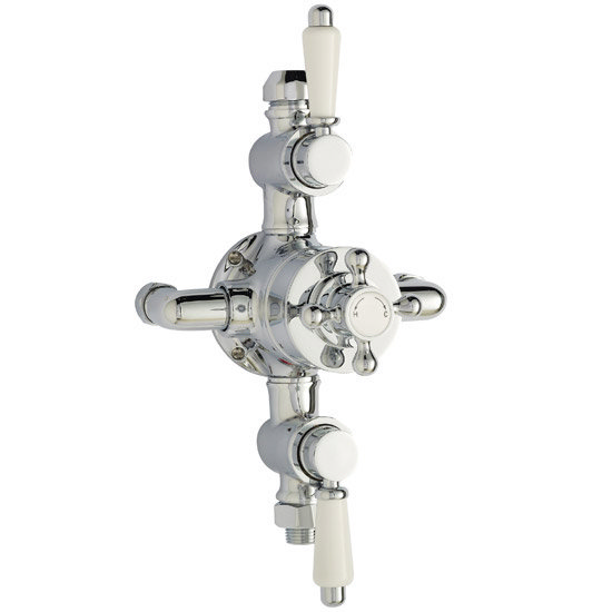 Premier - Traditional Exposed Thermostatic Triple Shower Valve w Riser, 4" Rose & Slide Rail Kit Pro