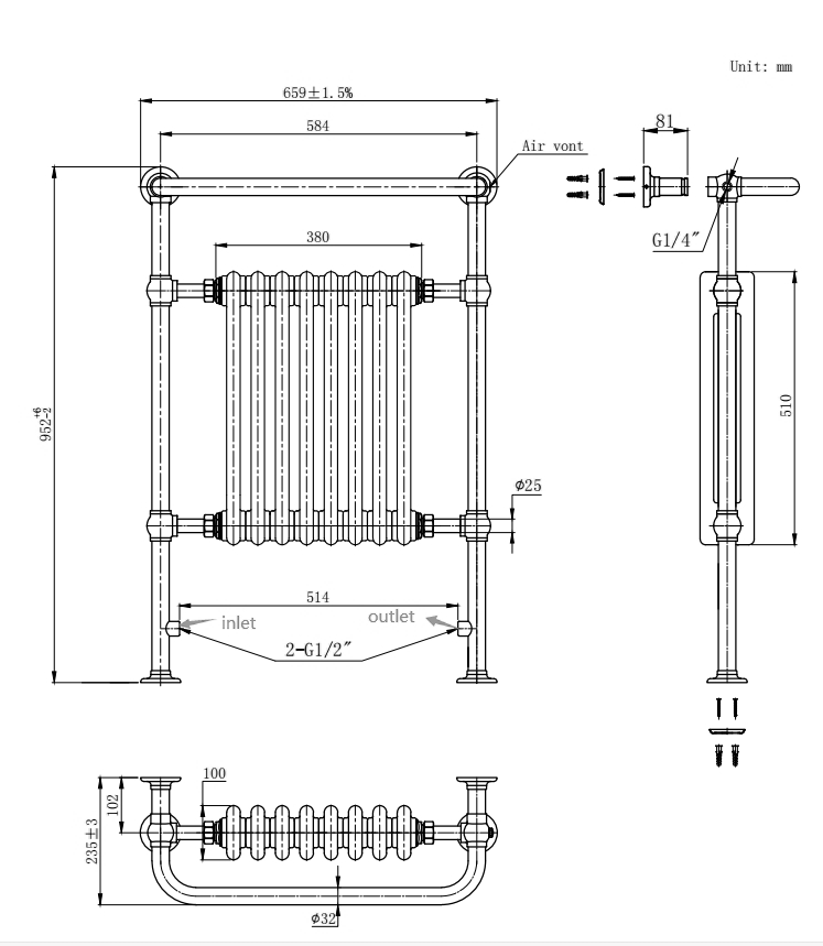 Chatsworth Savoy Traditional Radiator with Crosshead Valves
