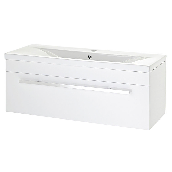 Premier - 1000 x 400mm Wall Mounted Mid Edge Basin & Cabinet - Gloss White - VTWE1000 Large Image