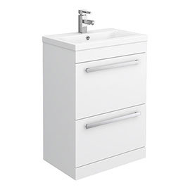 Premier - 600 x 400mm Floor Standing Mid Edge Basin & Cabinet - Gloss White - VTFE600 Medium Image