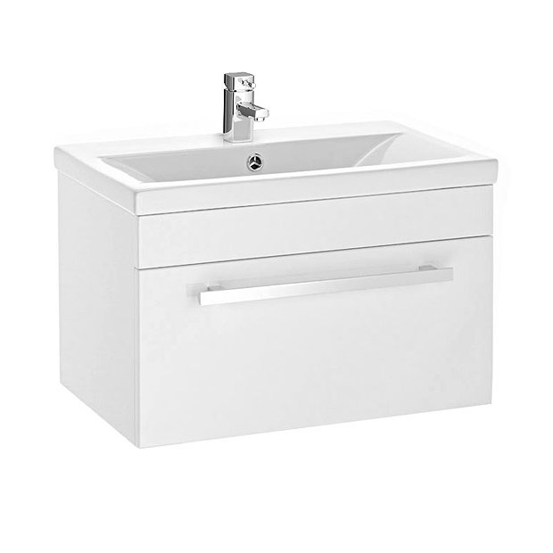 Premier 600 x 400mm Wall Mounted Mid Edge Basin & Cabinet - Gloss White - VTWE600 Large Image