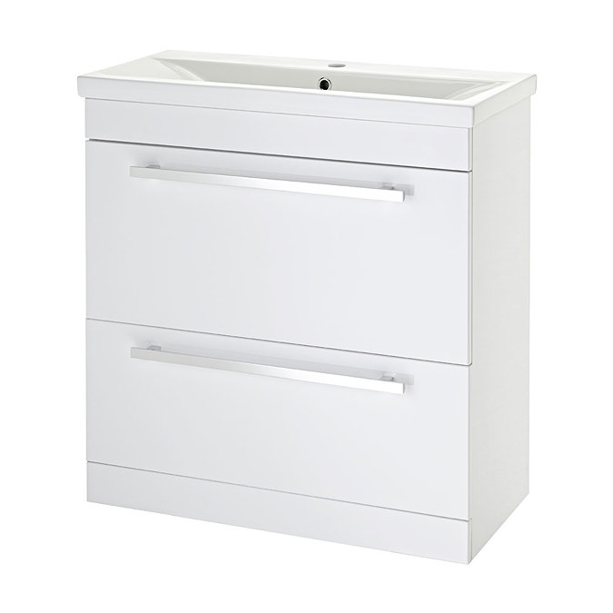 Premier - 800 x 400mm Floor Standing Mid Edge Basin & Cabinet - Gloss White - VTFE800 Large Image
