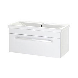 Premier - 800 x 400mm Wall Mounted Mid Edge Basin & Cabinet - Gloss White - VTWE800 Medium Image