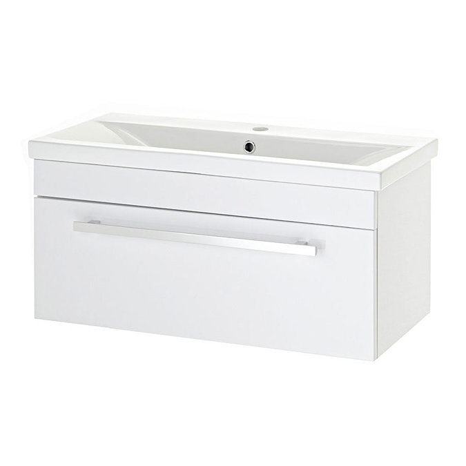 Premier - 800 x 400mm Wall Mounted Mid Edge Basin & Cabinet - Gloss White - VTWE800 Large Image