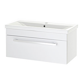 Premier - 800 x 400mm Wall Mounted Mid Edge Basin & Cabinet - Gloss White - VTWE800 Large Image