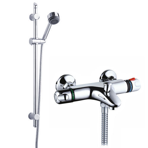 Ultra Wall Mounted Thermostatic Bath Shower Mixer Valve w/ Modern Slide Rail Kit Large Image