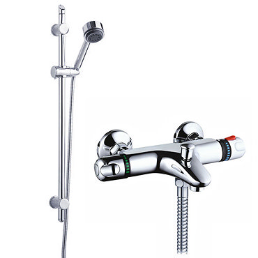 Ultra Wall Mounted Thermostatic Bath Shower Mixer Valve w/ Modern Slide Rail Kit Feature Large Image
