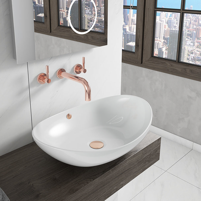 Primo Rose Gold Modern Wall Mounted Basin Mixer Tap + Waste  Feature Large Image