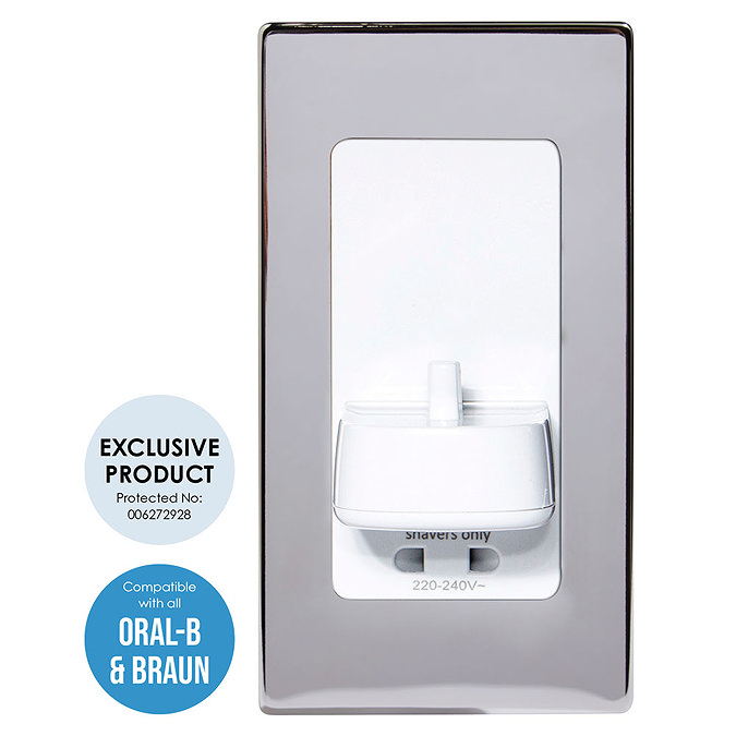 Proofvision Oral-B In Wall Electric Toothbrush Charger with Shaver Socket - Polished Steel  Profile 
