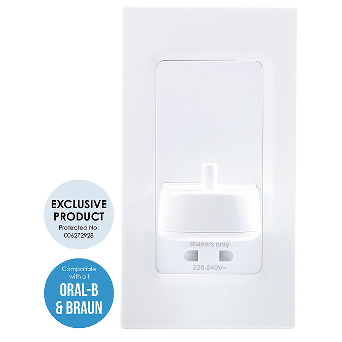 Proofvision Oral-B In Wall Electric Toothbrush Charger with Shaver Socket - White Plastic  Profile L