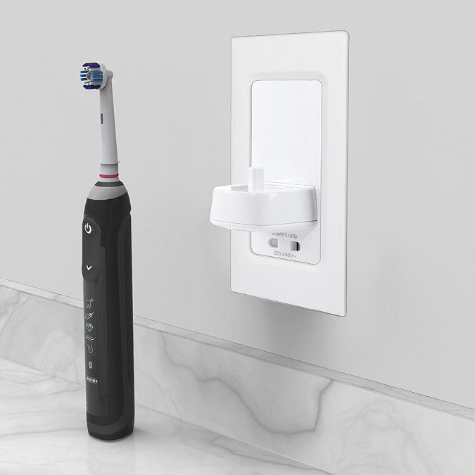 Proofvision Oral-B In Wall Electric Toothbrush Charger with Shaver Socket - White Plastic  Standard 