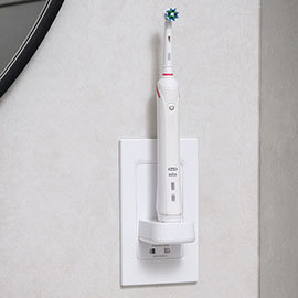 Proofvision Oral-B In Wall Electric Toothbrush Charger with Shaver Socket - White Plastic Medium Ima
