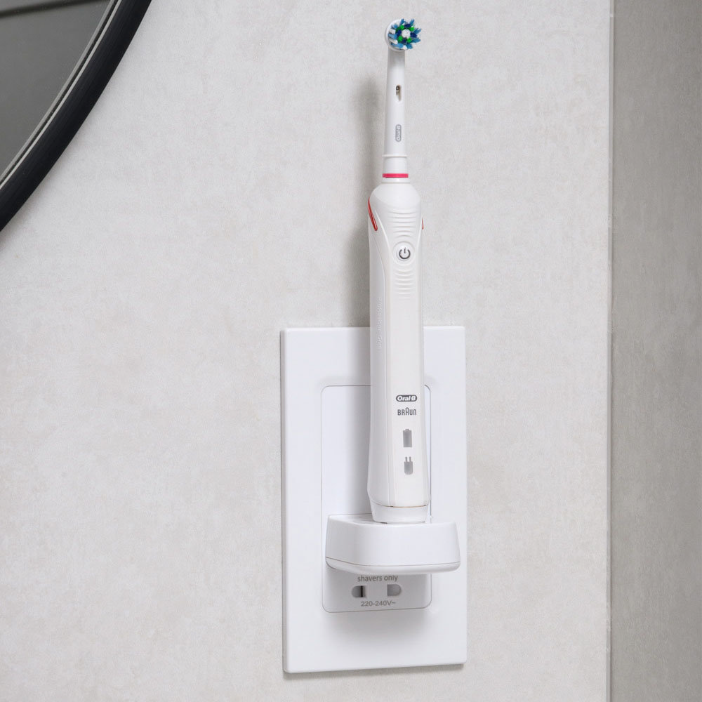 Proofvision OralB In Wall Electric Toothbrush Charger with Shaver Socket White Plastic