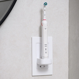 Proofvision Oral-B In Wall Electric Toothbrush Charger with Shaver Socket - White Plastic Large Imag
