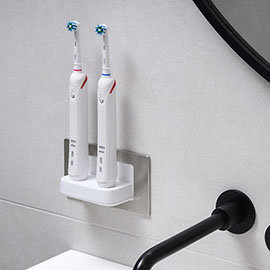Proofvision Oral-B In Wall Electric Toothbrush Twin Charger - Brushed Steel Medium Image