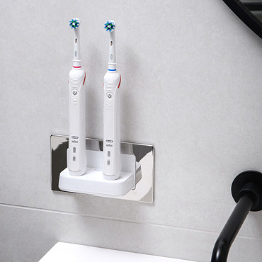 Proofvision Oral-B In Wall Electric Toothbrush Twin Charger - Polished Steel  Profile Large Image