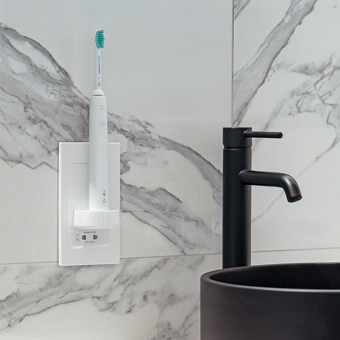 ProofVision Phillips In Wall Electric Toothbrush Charger with Shaver Socket - White Plastic