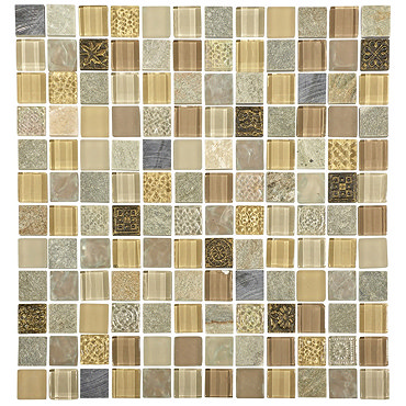 Quartz 1 Beige Stone/Glass/Metal Mix Mosaic Tile Sheet (300x300mm) Profile Large Image